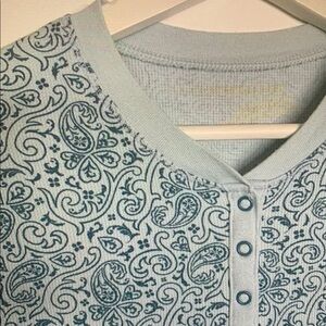 Blue Paisley Button-Up Top